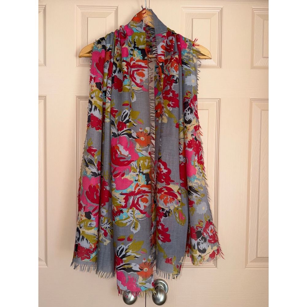 Whimsigoth Floral Scarf Eyelash Fringe Grey Pink Boho Coquette Romantic
